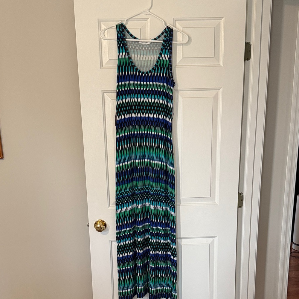 Calvin Klein Patterned Maxi Dress in Green and Blue